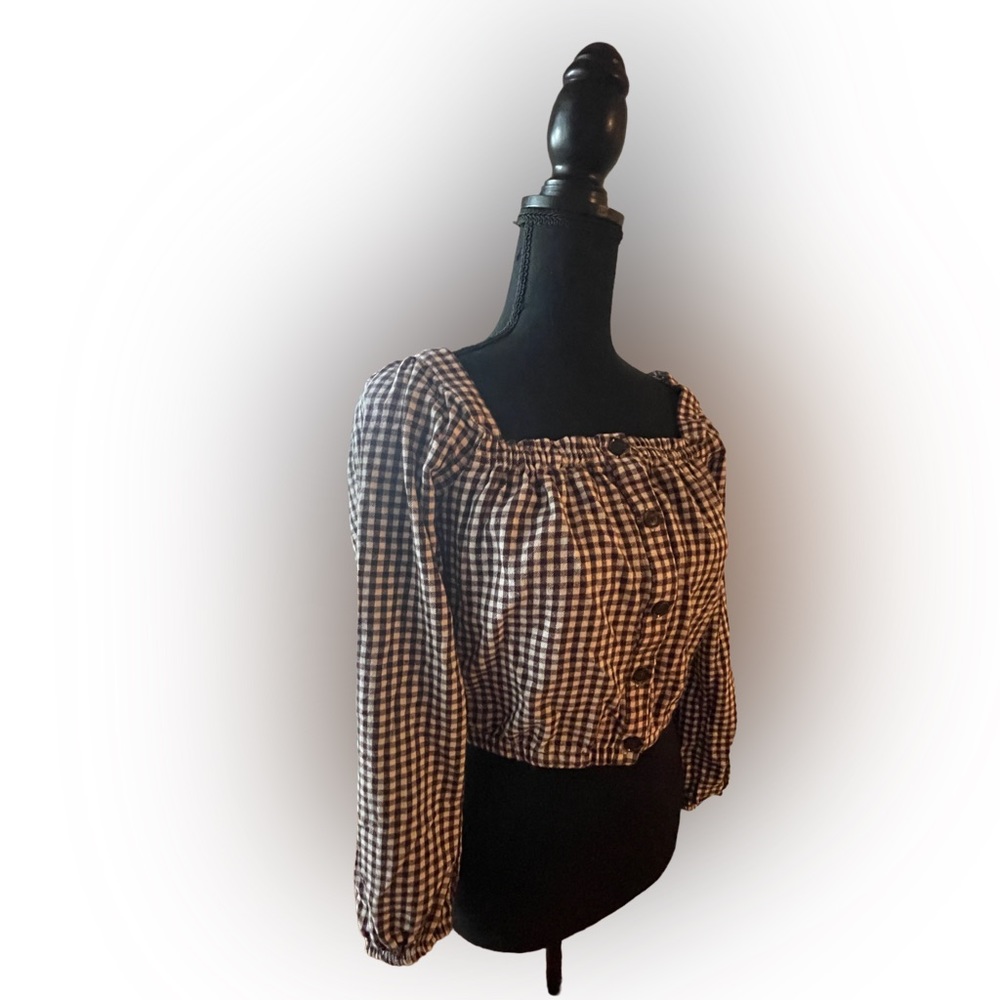 Madewell size xxs cropped brown and white check top